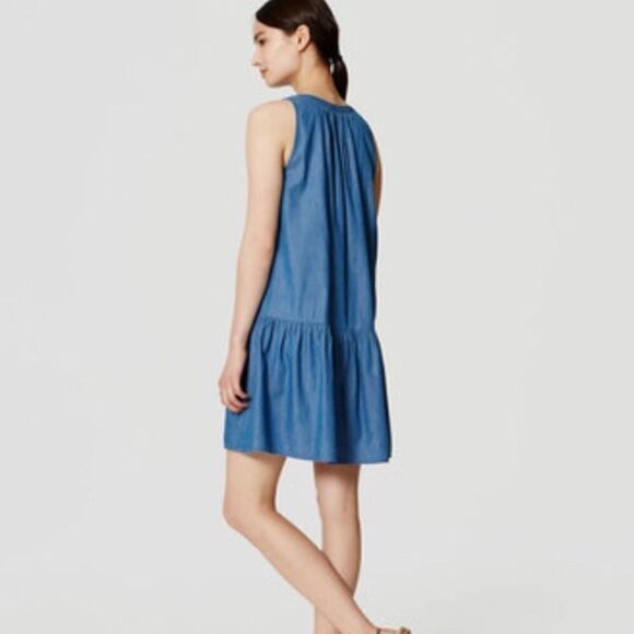 New Loft Chambray drop waist dress. Small - Picture 2 of 6